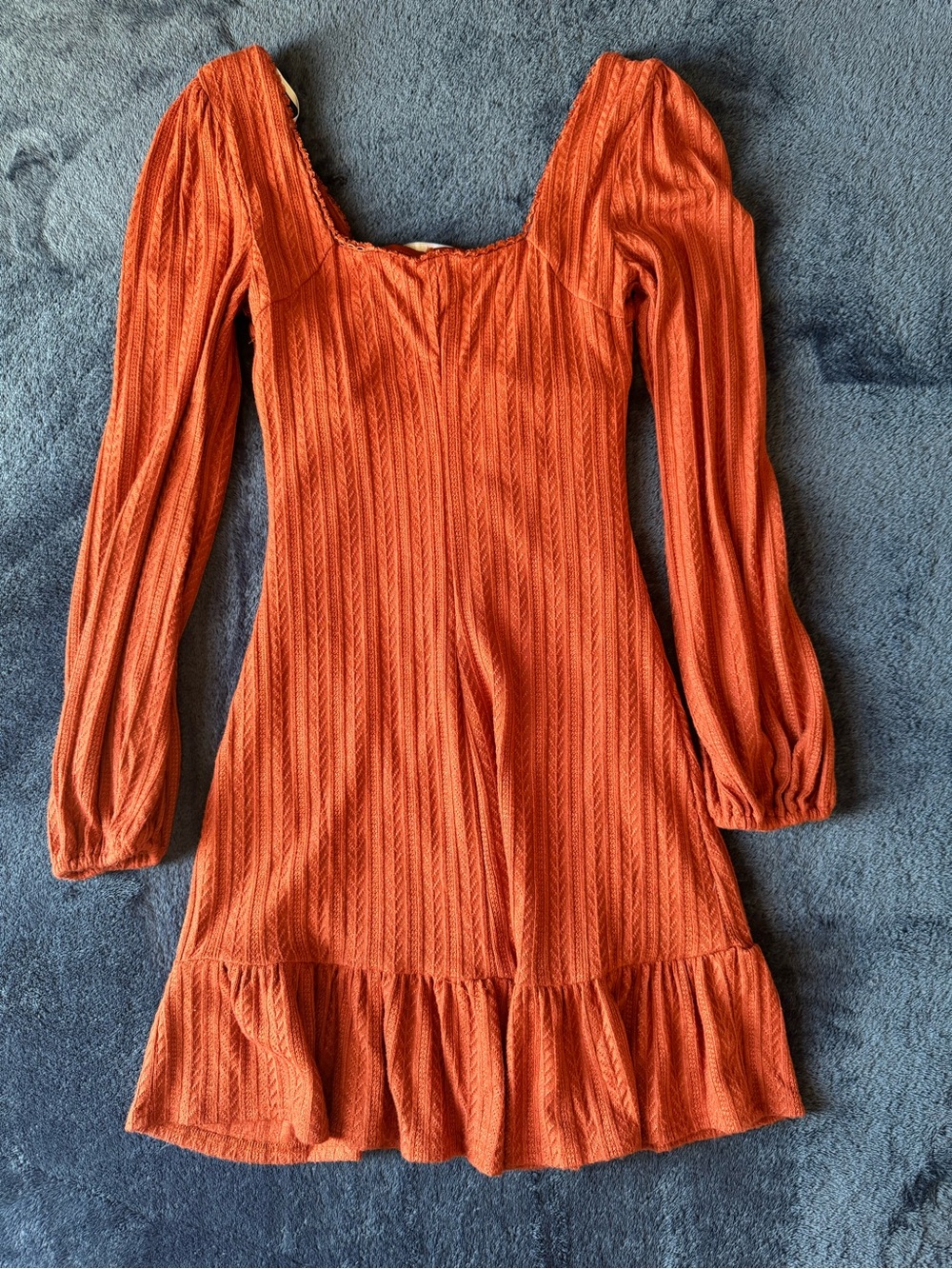 Lulu's Rust Ribbed Square-Neck Long-Sleeve Mini Dress - Picture 3 of 5